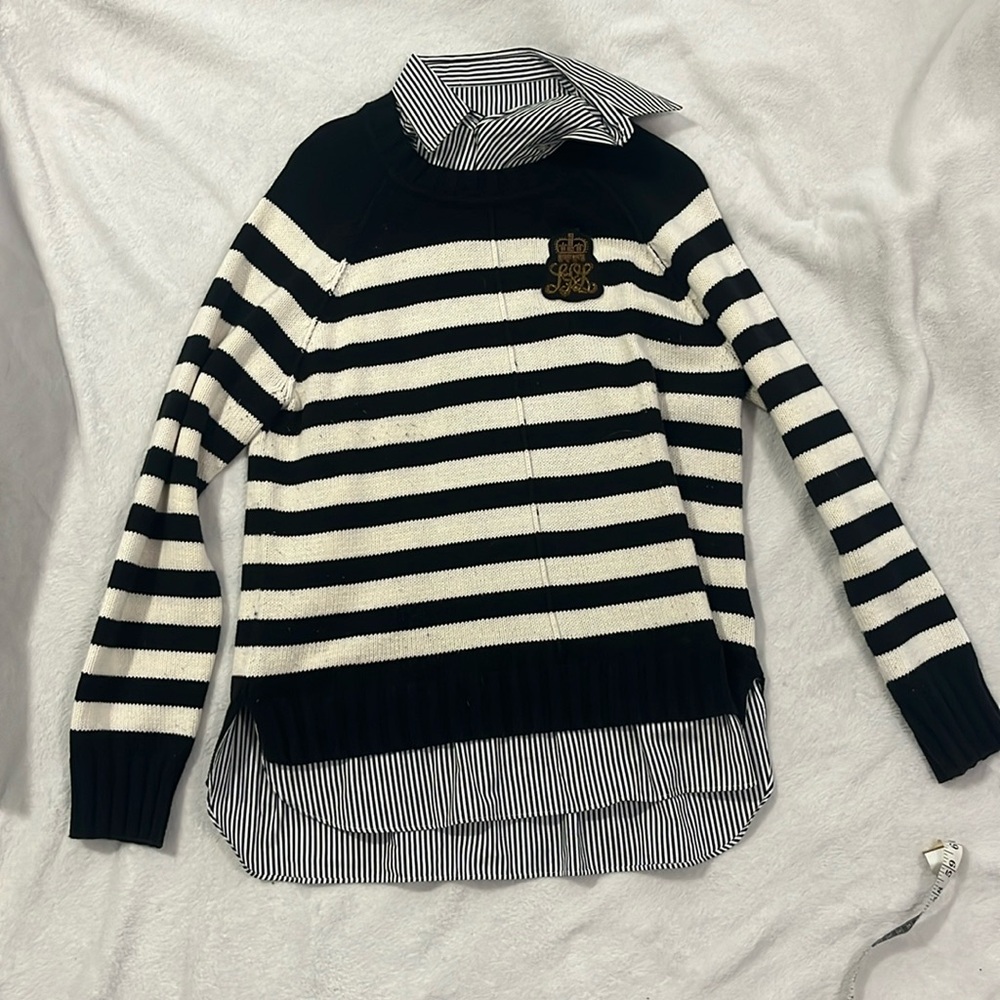 Ralph Lauren layered striped sweater with bullion patch emblem